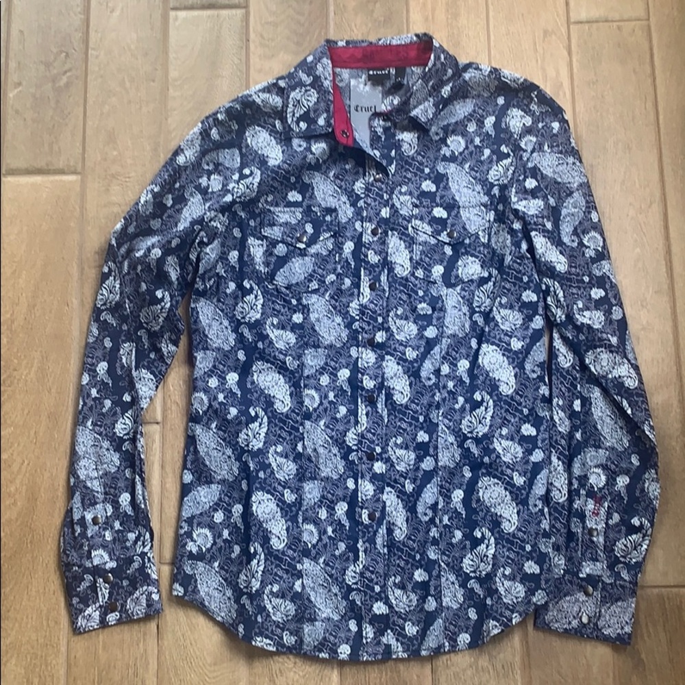Cruel Girl Western Navy Paisley Button Down Shirt